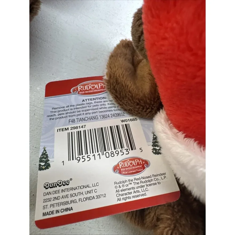 (244)Rudolph the Red-Nosed Reindeer Dog Toy Plush Squeaky Set – New With Tags